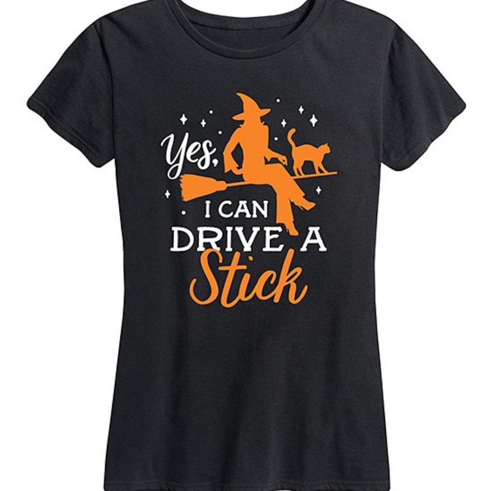 Black 'Yes I Can Drive a Stick' Graphic Halloween Tee
